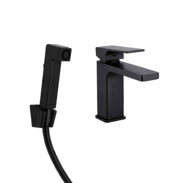 Змішувач для раковини Qtap Gemini (з гігієнічним душем) Black Matt (QTGEM272BLM45690)