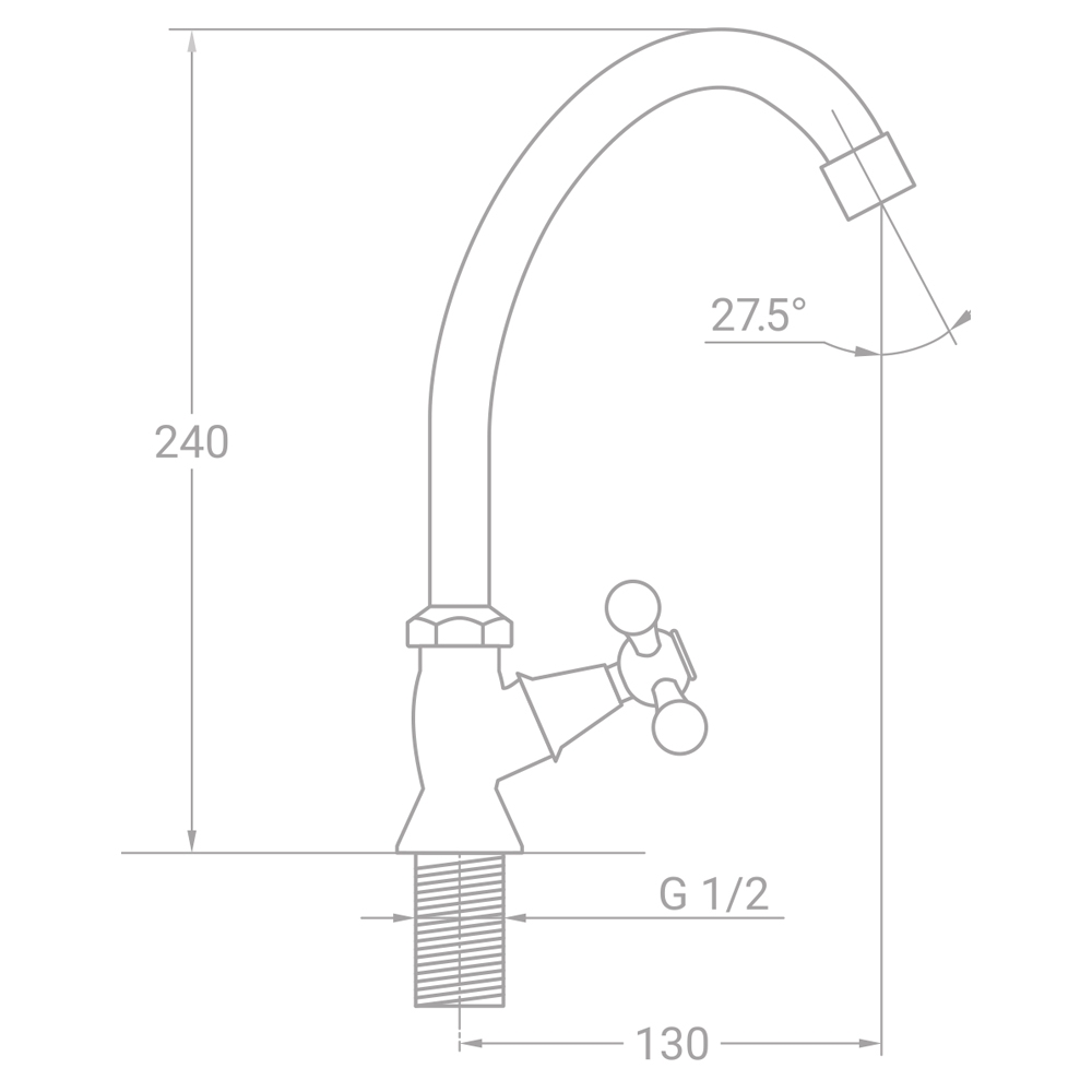 Змішувач для раковини TAU VN 1/2" монокран на гайці (КРАТНО 4 ШТ)