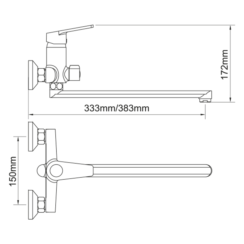 Змішувач для ванни Aquatica s37 прямий 350мм дивертор вбудований картриджний Ø35 мм