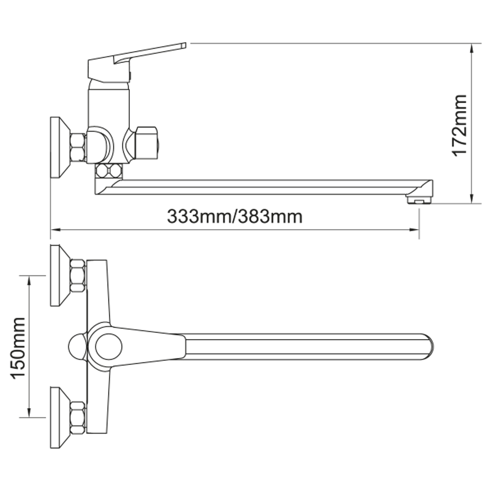 Змішувач для ванни Aquatica s37 прямий 350мм дивертор вбудований картриджний (B) Ø35 мм