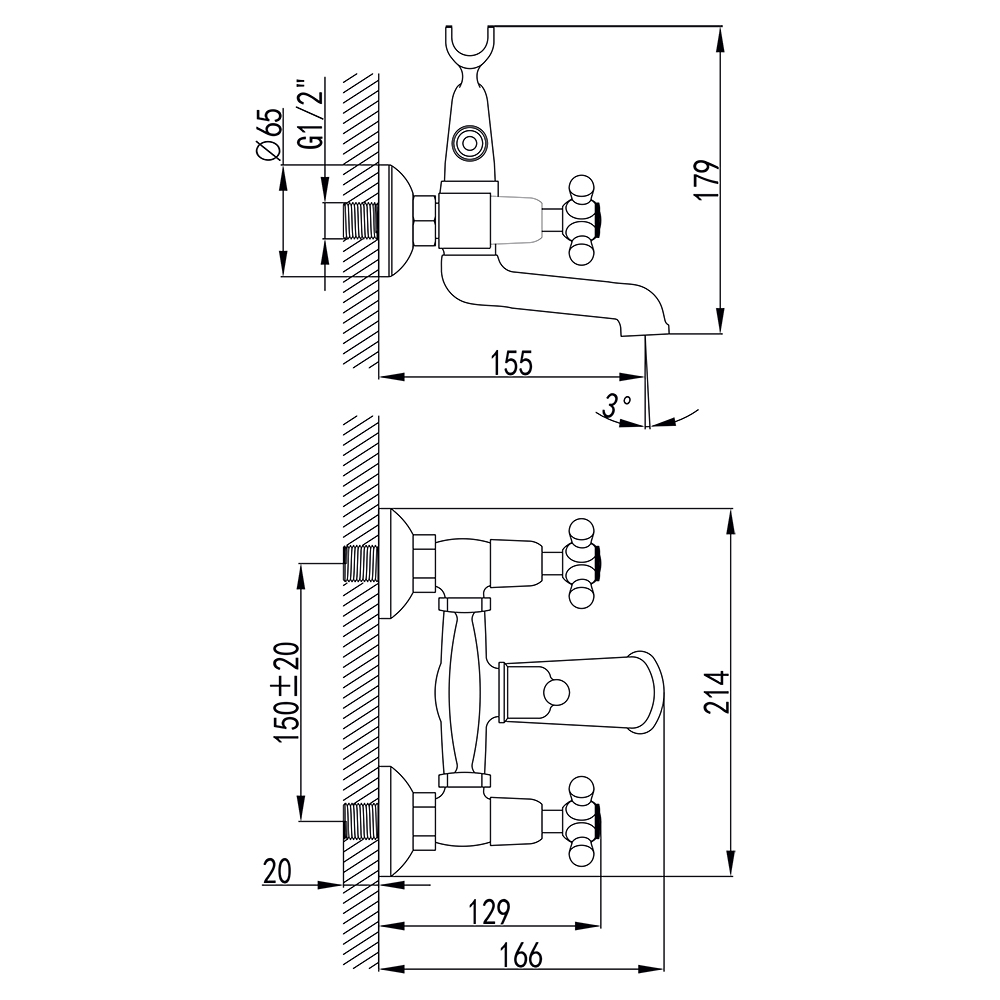 Смеситель для ванны Corso Arno 1/2" излив поворотный дивертор встроенный картриджный