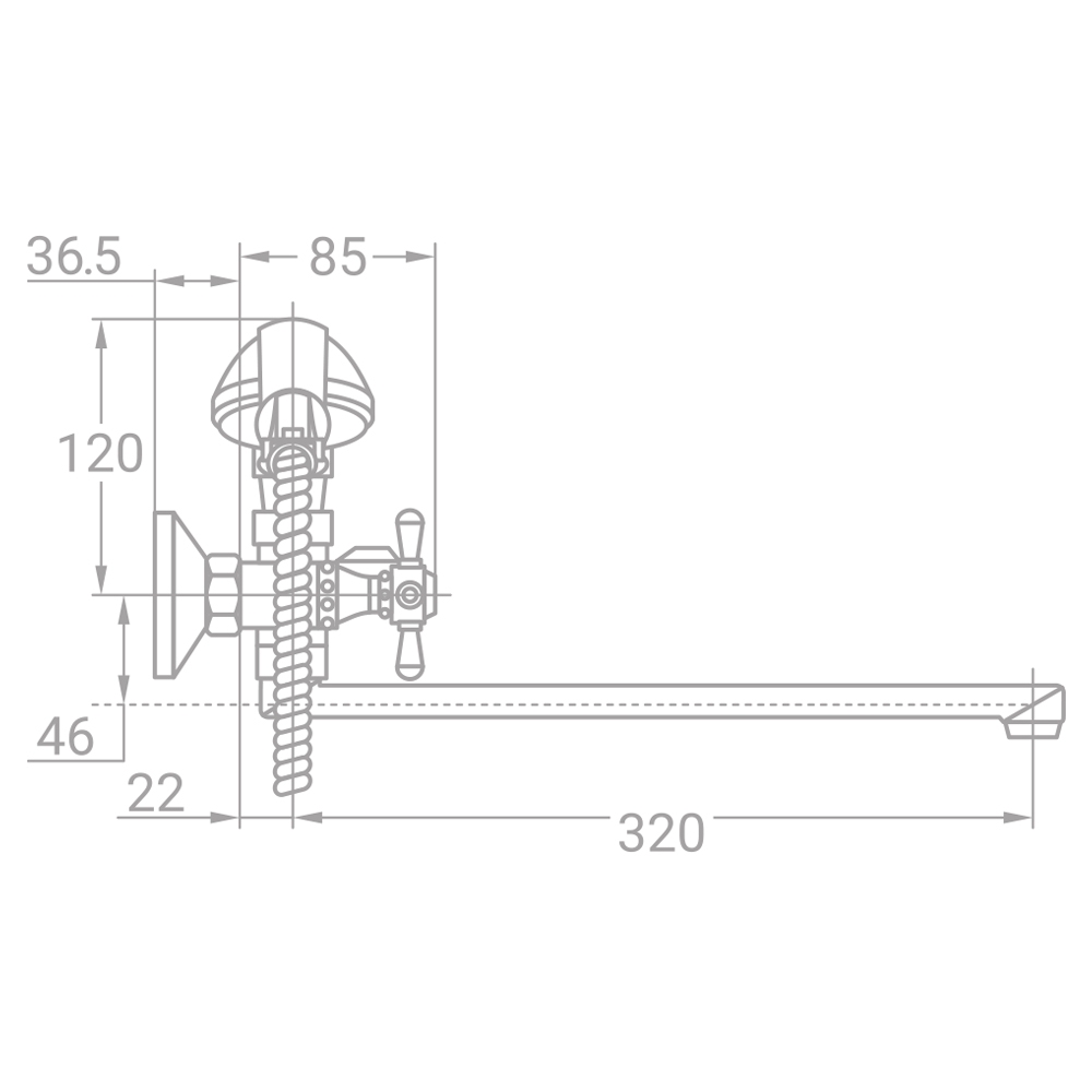 Змішувач для ванни TAU VN 1/2" гусак прямий 350 мм дивертор вбудований картриджний