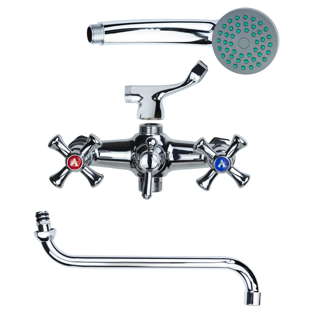Смеситель для ванны Aquatica PL 1/2" излив изогнутый дивертор встроенный шаровый