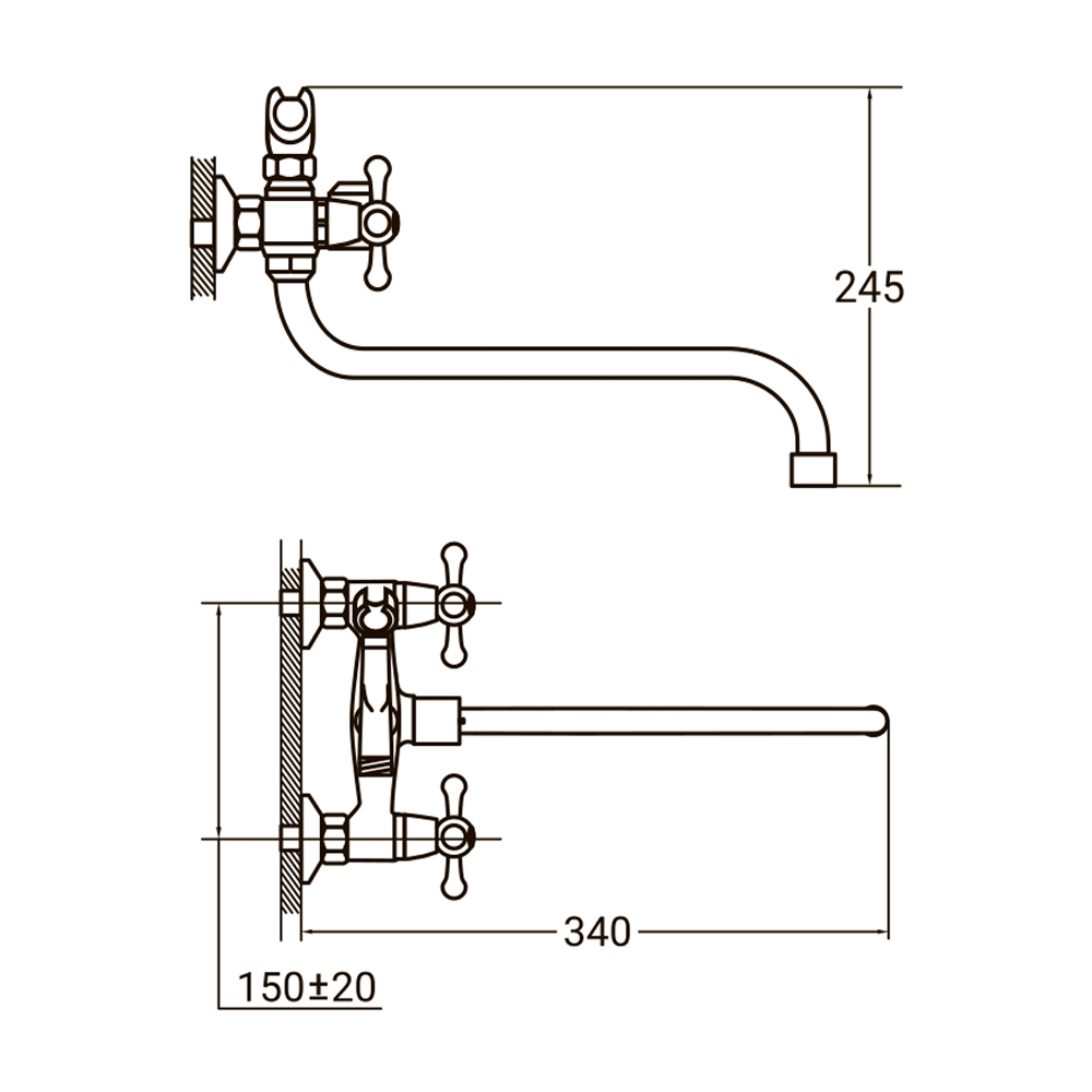 Змішувач для ванни Aquatica PM 1/2" вилив вигнутий дивертор вбудований картриджний