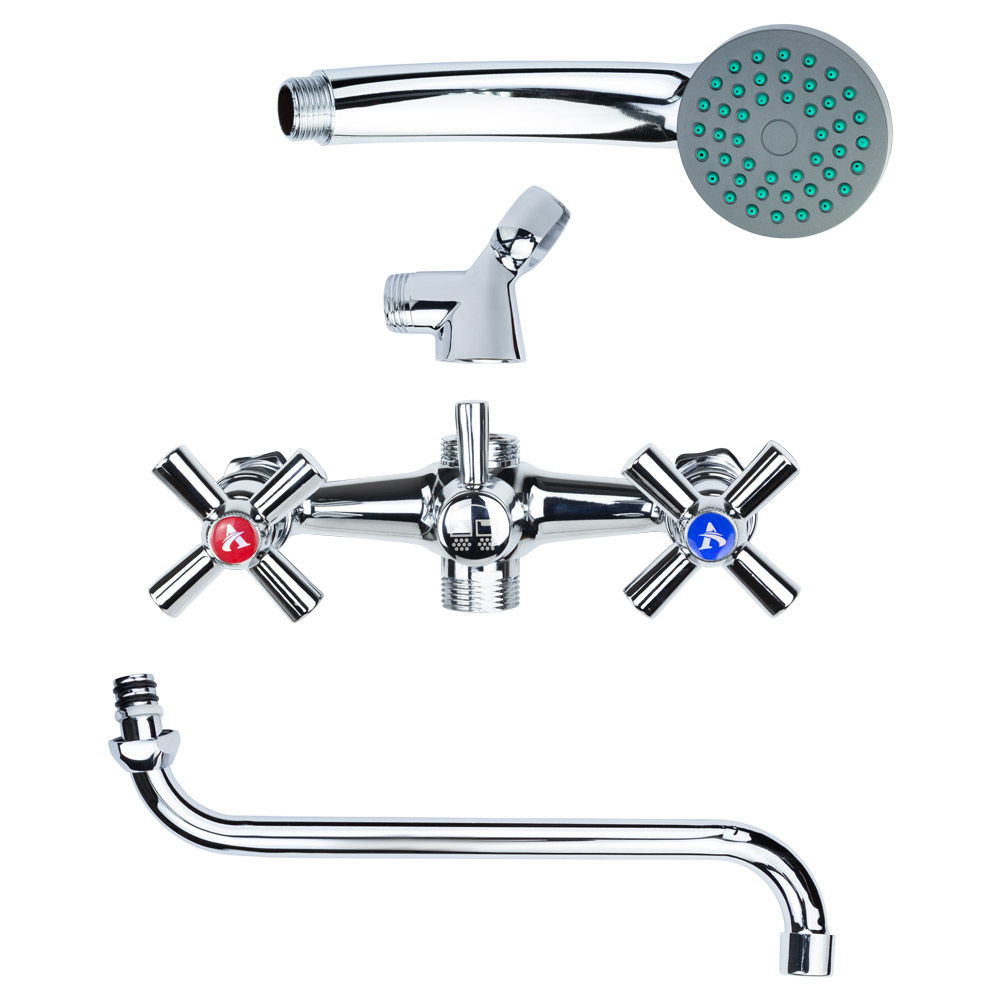 Змішувач для ванни Aquatica PM 1/2" вилив вигнутий дивертор вбудований кульовий