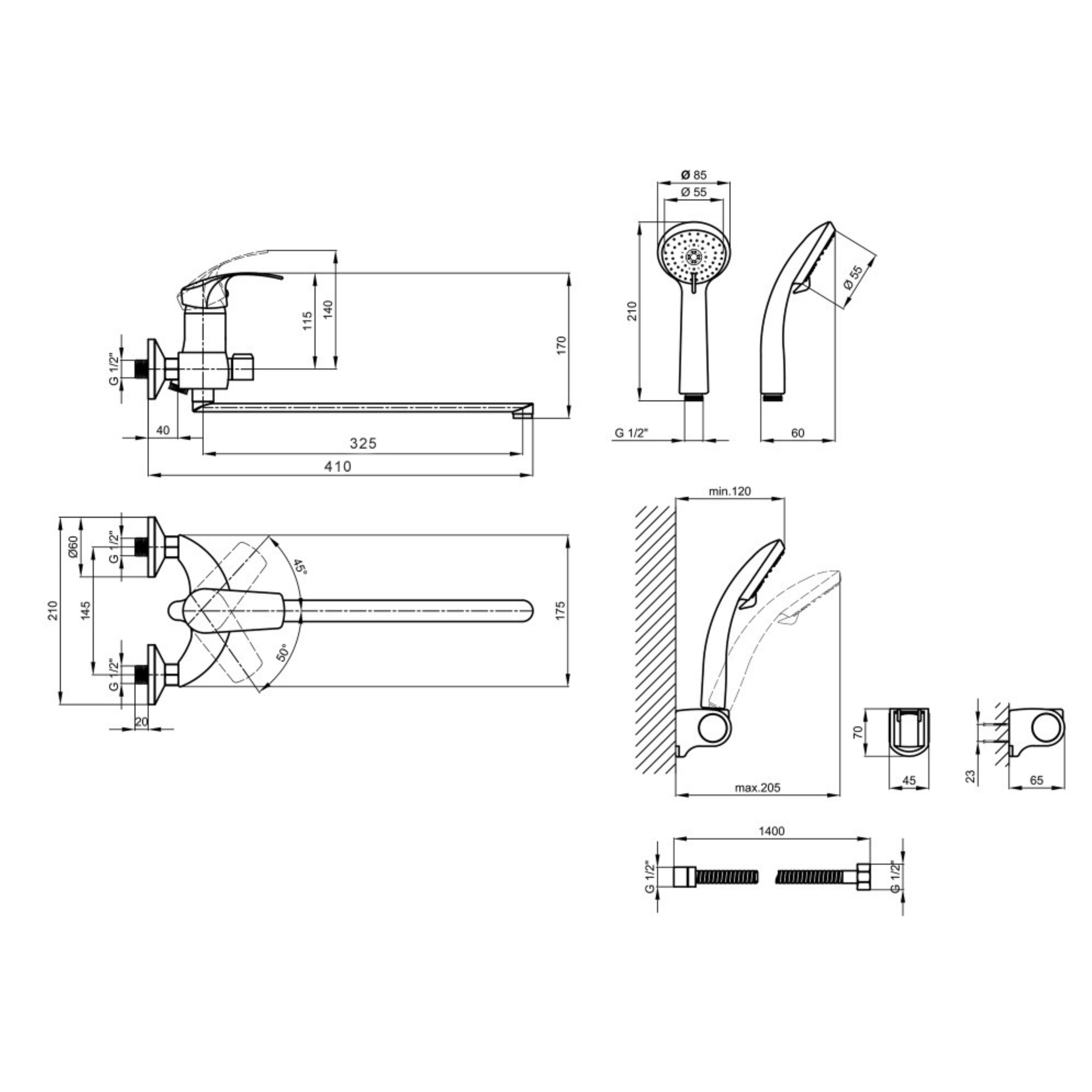 Змішувач для ванни Lidz Mars 005 з поворотним виливом (з душовим гарнітуром) (k40) Chrome (LDMAR005CRM34853)