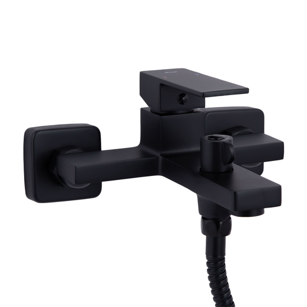 Змішувач для ванни Qtap Gemini (з душовим гарнітуром) Black Matt (QTGEM259BLM45682)