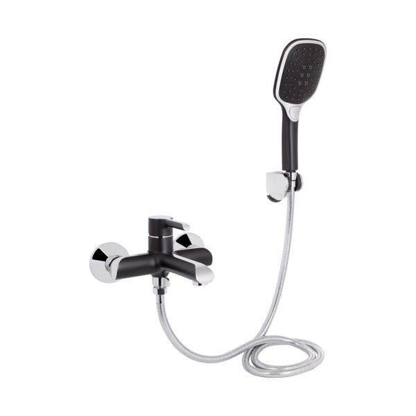 Змішувач для ванни Qtap Grand (з душовим гарнітуром) Chrome/Black (QTGRABCR006)