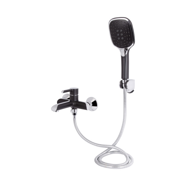 Змішувач для ванни Qtap Grand (з душовим гарнітуром) Chrome/Black (QTGRABCR006)