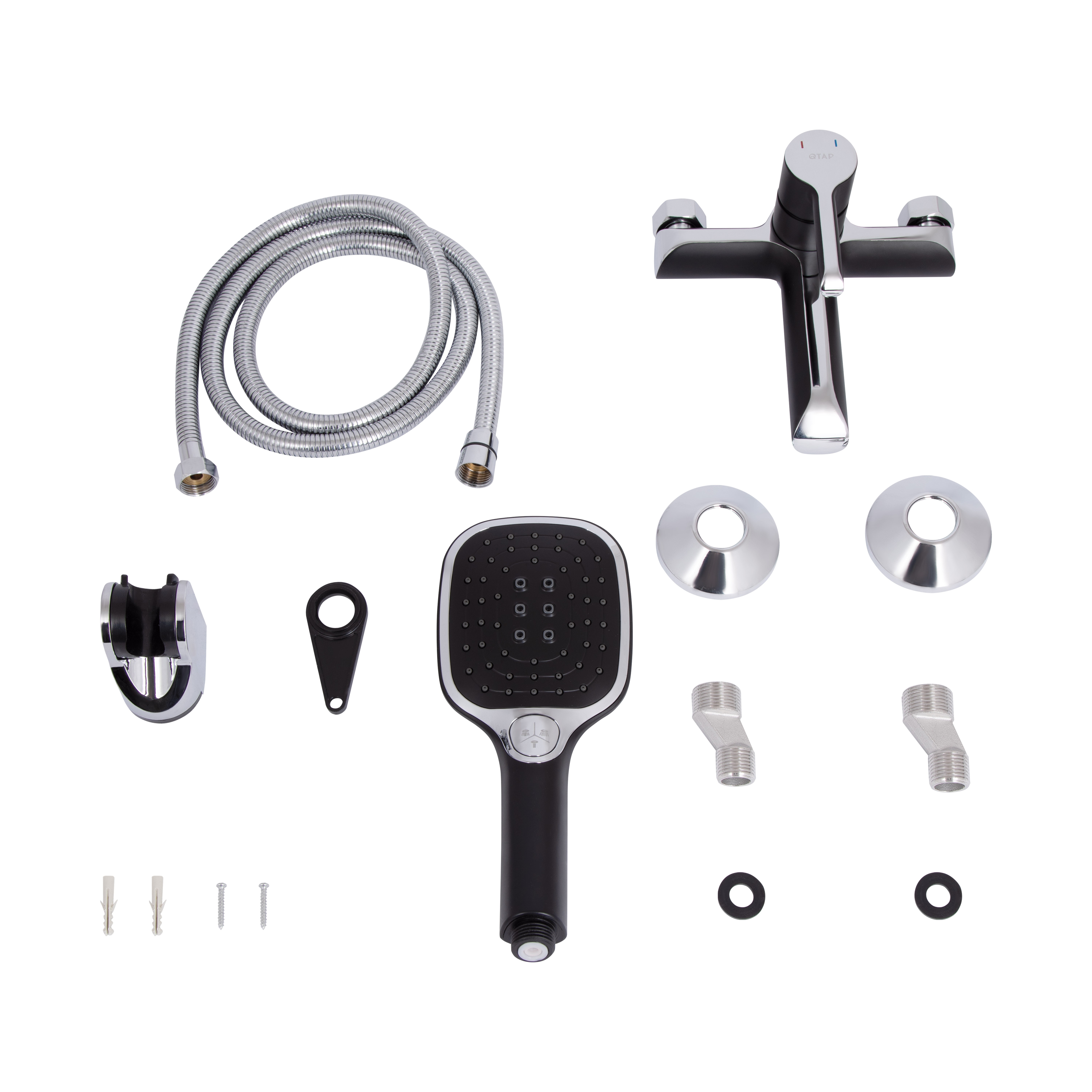 Змішувач для ванни Qtap Grand (з душовим гарнітуром) Chrome/Black (QTGRABCR006)