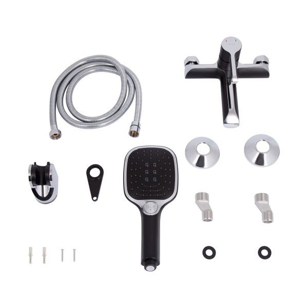 Змішувач для ванни Qtap Grand (з душовим гарнітуром) Chrome/Black (QTGRABCR006)