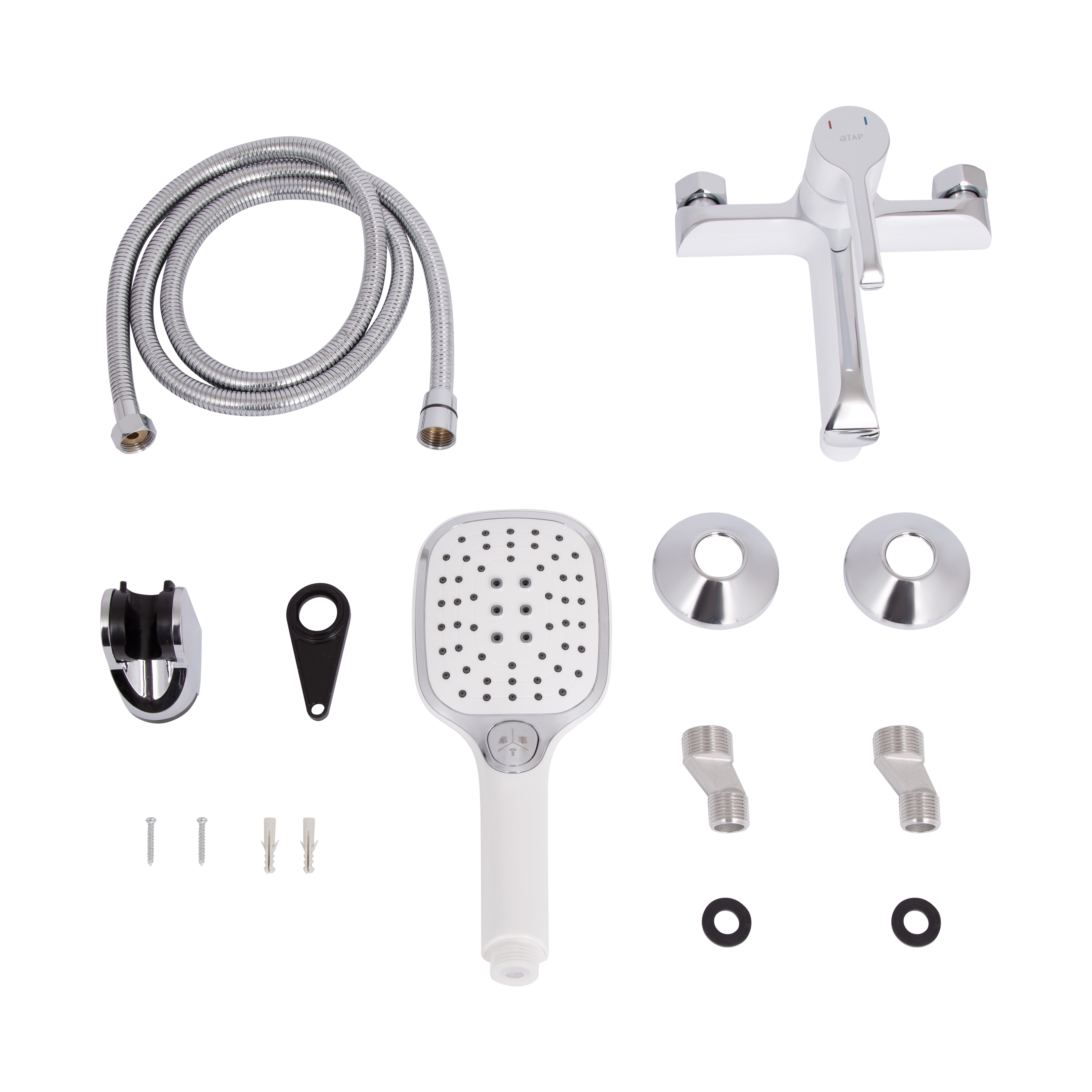 Змішувач для ванни Qtap Grand (з душовим гарнітуром) Chrome/White (QTGRAWCR006)