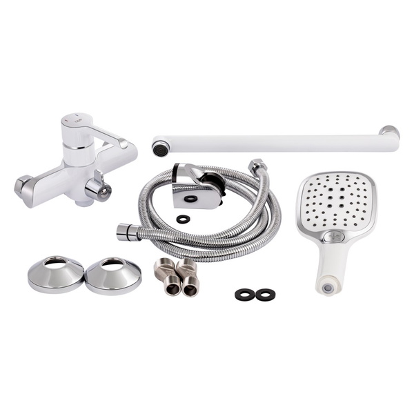 Смеситель для ванны Qtap Grand с поворотным изливом (c душевым гарнитуром) Chrome/White (QTGRAWCR005)
