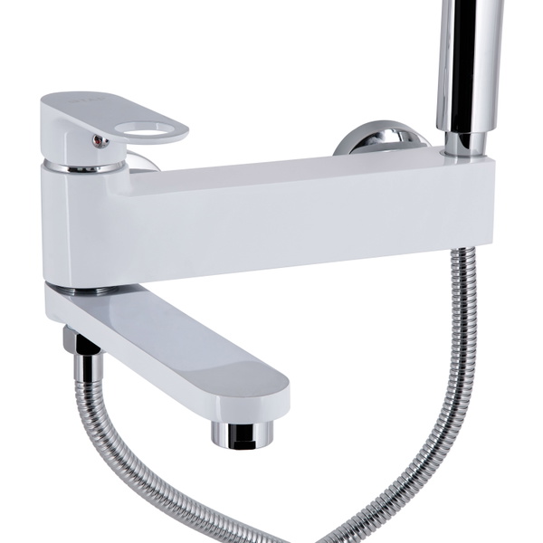 Змішувач для ванни Qtap Jay з поворотним виливом (з душовим гарнітуром) Chrome/White (QTJAY260CRW45554)