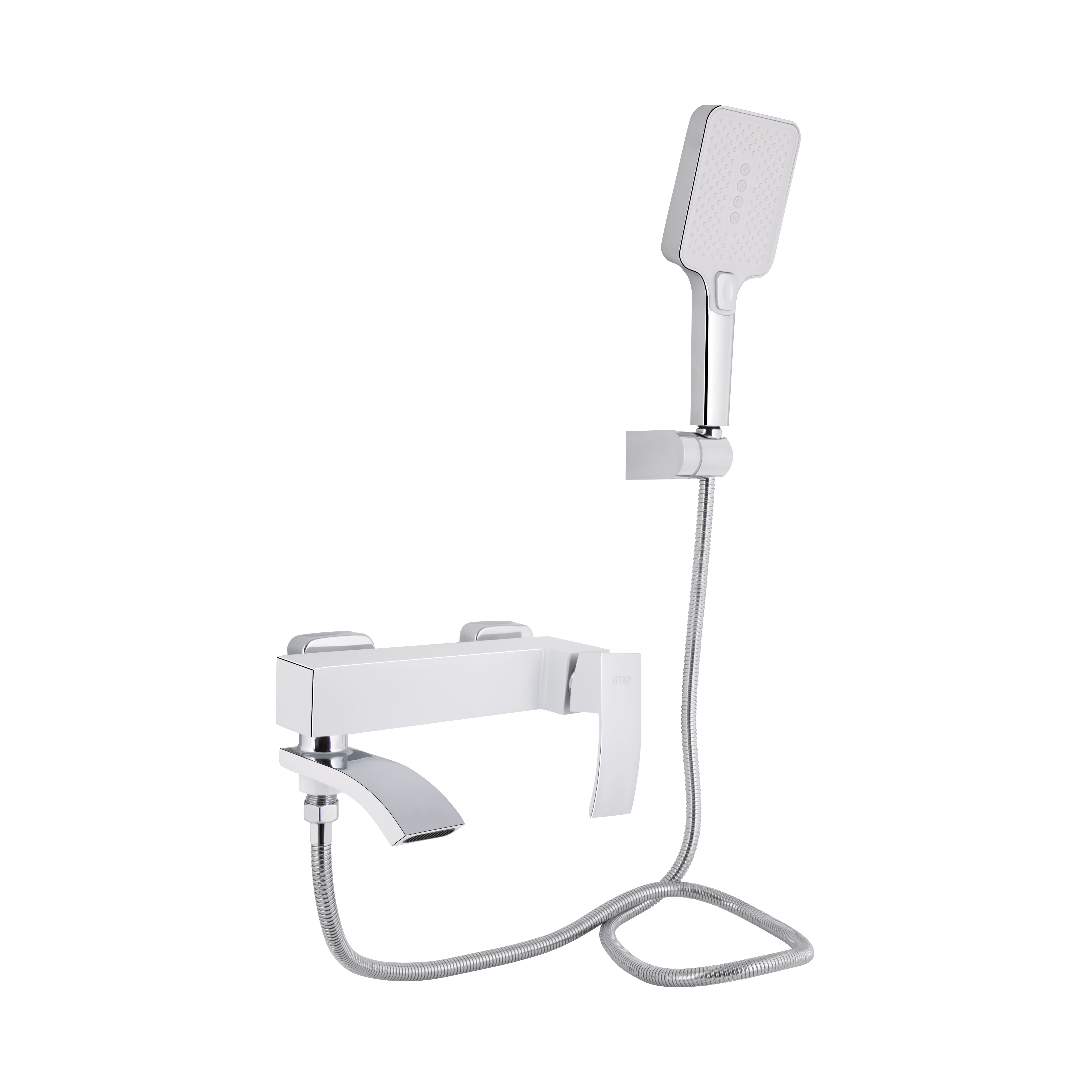 Змішувач для ванни Qtap Swan Cascada з поворотним виливом (з душовим гарнітуром) Chrome/White (QTSWA260CRW45569)