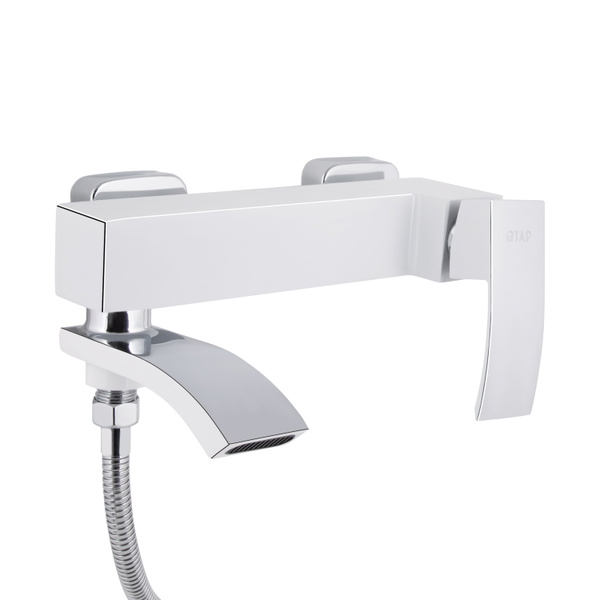 Змішувач для ванни Qtap Swan Cascada з поворотним виливом (з душовим гарнітуром) Chrome/White (QTSWA260CRW45569)