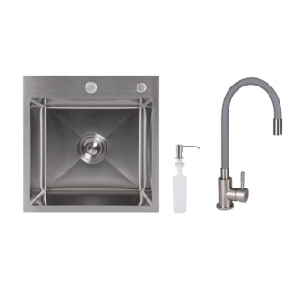Акционный набор Lidz: мойка H4545 Decor 2,5/0,5 мм + Смеситель Aria для кухни с гибким изливом (k35) Grey