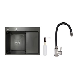 Акционный набор Lidz: Мойка H6350BR интегрированная крыло справа Brushed Black PVD 3,0/1,0 мм + Смеситель Aria для кухни с гибким изливом (k35) Black Акционный набор Lidz: Мойка H6350BR интегрированная крыло справа Brushed Black PVD 3,0/1,0 мм + Смеситель Aria для кухни с гибким изливом (k35) Black