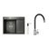 Акционный набор Lidz: Мойка H6350BR интегрированная крыло справа Brushed Black PVD 3,0/1,0 мм + Смеситель Aria для кухни с гибким изливом (k35) Black