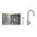 Акционный набор Lidz: Мойка H7849L интегрированная крыло слева Brushed Steel 3,0/1,0 мм + Смеситель Aria для кухни с гибким изливом (k35) Grey