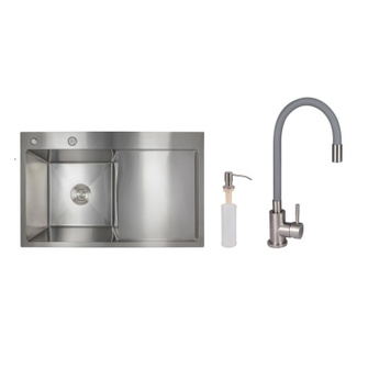 Акционный набор Lidz: Мойка H7849R интегрированная крыло справа Brushed Steel 3,0/1,0 мм + Смеситель Aria для кухни с гибким изливом (k35) Grey Акционный набор Lidz: Мойка H7849R интегрированная крыло справа Brushed Steel 3,0/1,0 мм + Смеситель Aria для кухни с гибким изливом (k35) Grey