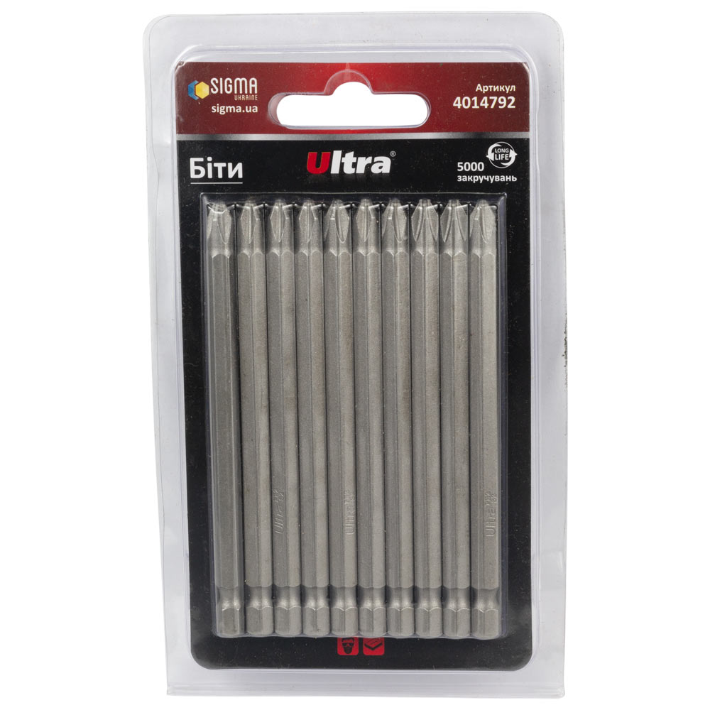 Біти Ultra S2 PH2 x 100 мм 1/4" 10 шт (блістер) Біти Ultra S2 PH2 x 100 мм 1/4" 10 шт (блістер)