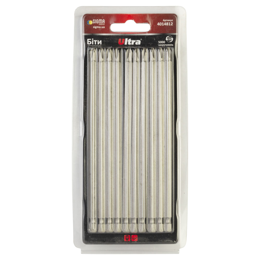 Біти Ultra S2 PH2 x 150 мм 1/4" 10 шт (блістер) Біти Ultra S2 PH2 x 150 мм 1/4" 10 шт (блістер)