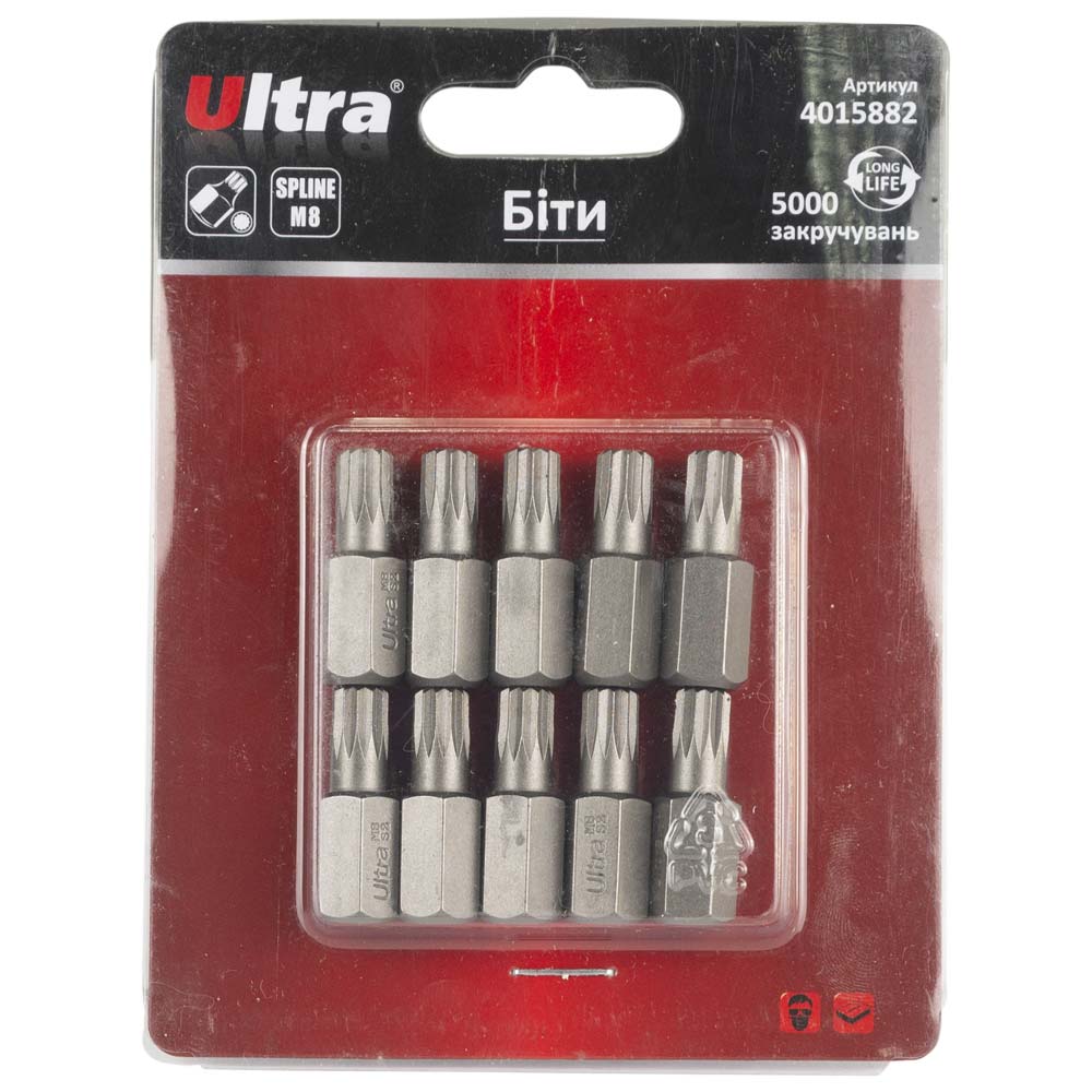 Біти Ultra Spline S2 M8 x 30 мм 10 мм 10 шт (блістер)