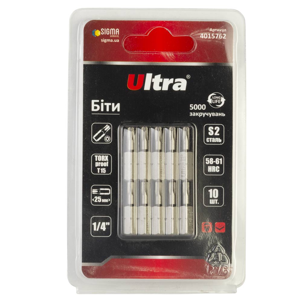 Біти Ultra Torx-proof S2 15 x 25 мм 1/4" 10 шт (блістер)