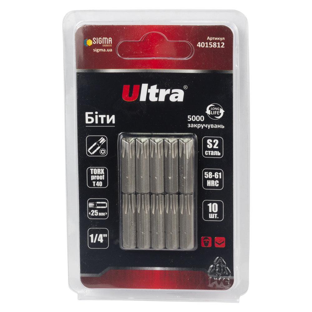 Біти Ultra Torx-proof S2 40 x 25 мм 1/4" 10 шт (блістер) Біти Ultra Torx-proof S2 40 x 25 мм 1/4" 10 шт (блістер)