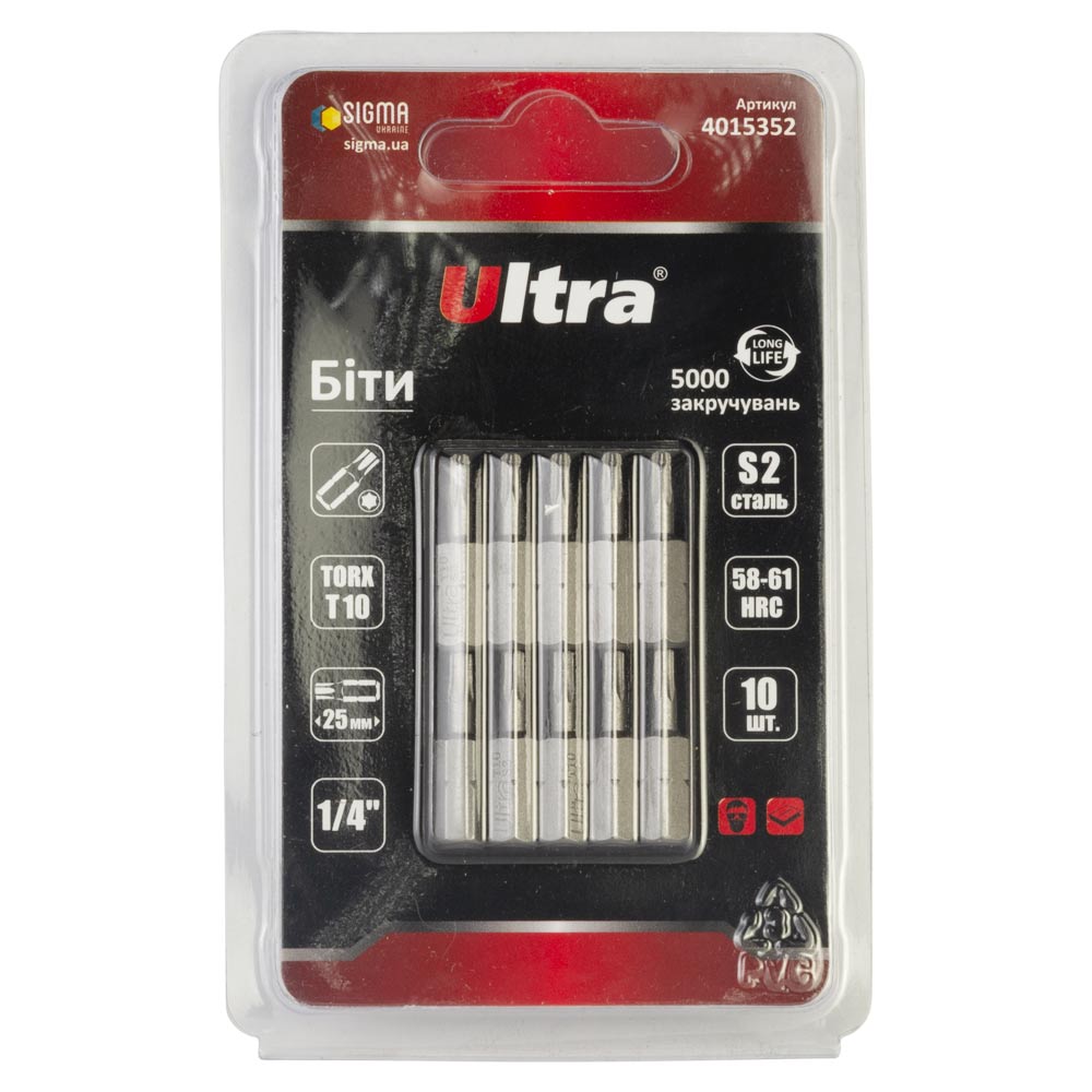 Біти Ultra Torx S2 10 x 25 мм 1/4" 10 шт (блістер)