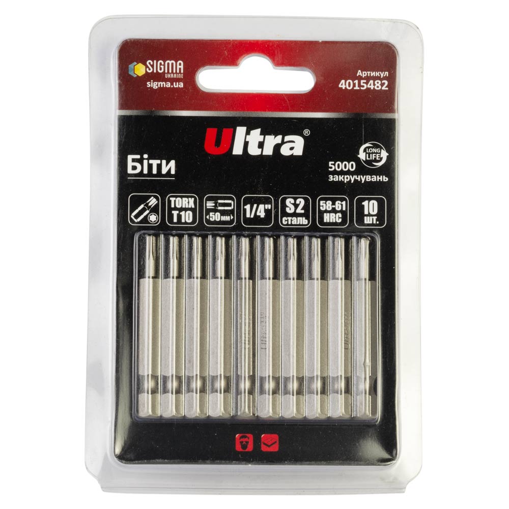 Біти Ultra Torx S2 10 x 50 мм 1/4" 10 шт (блістер)