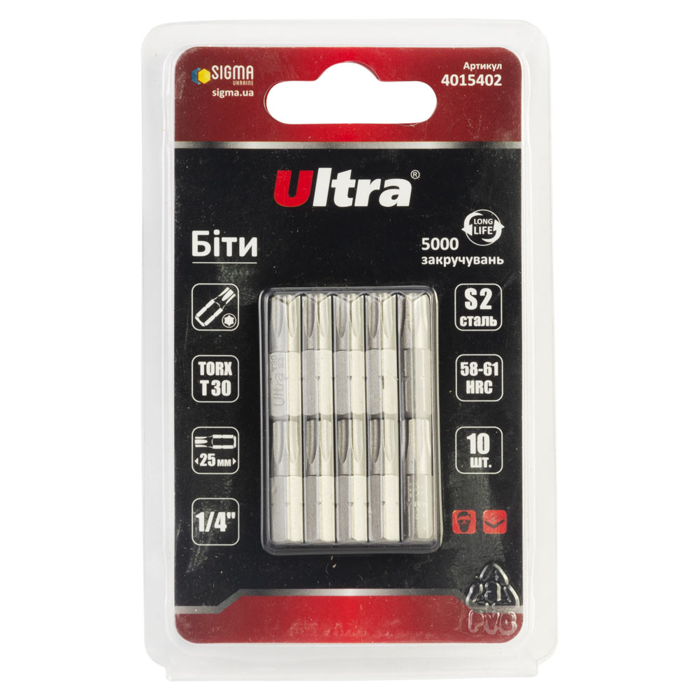 Біти Ultra Torx S2 30 x 25 мм 1/4" 10 шт (блістер)