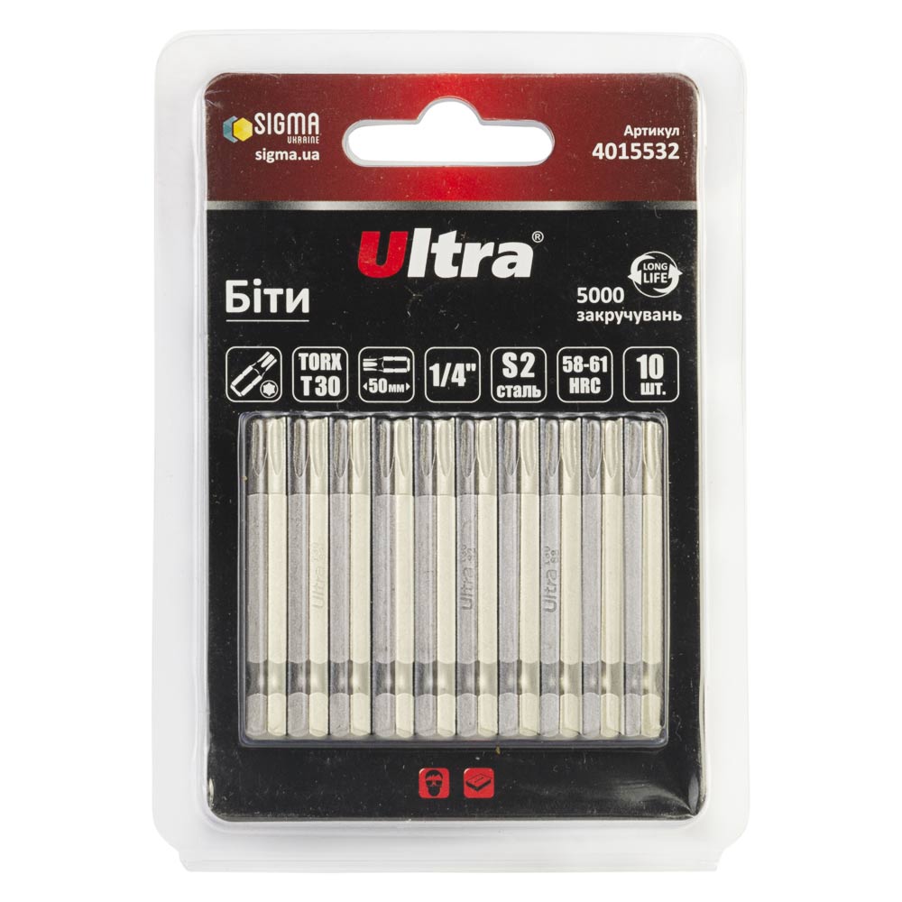 Біти Ultra Torx S2 30 x 50 мм 1/4" 10 шт (блістер)