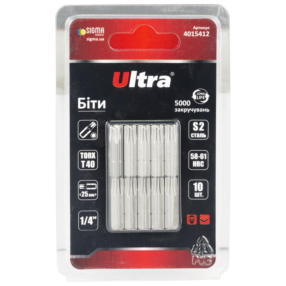 Біти Ultra Torx S2 40 x 25 мм 1/4" 10 шт (блістер)