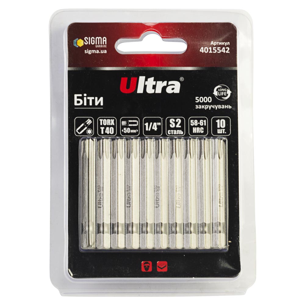 Біти Ultra Torx S2 40 x 50 мм 1/4" 10 шт (блістер)