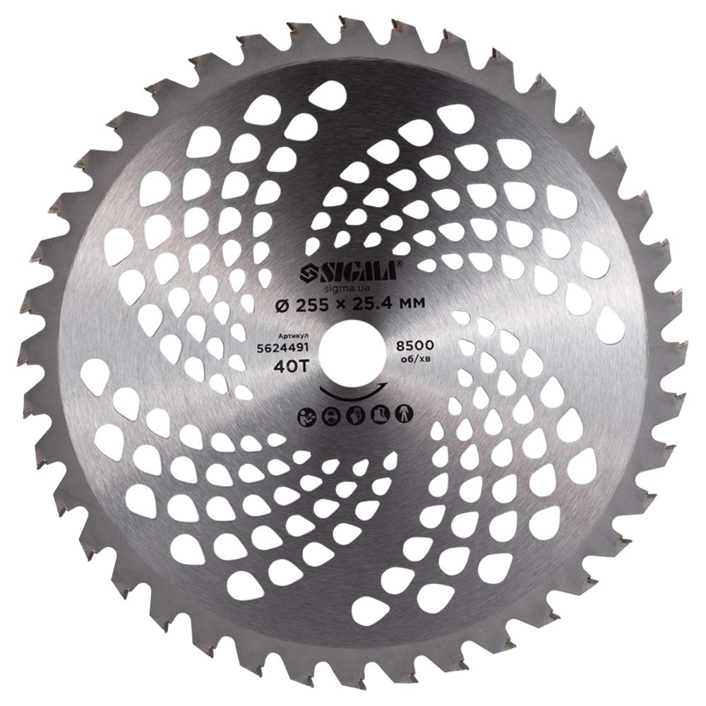 Диск Sigma для тримера з твердосплавними напайками Ø255 x 25.4 мм 40Т Диск Sigma для тримера з твердосплавними напайками Ø255 x 25.4 мм 40Т