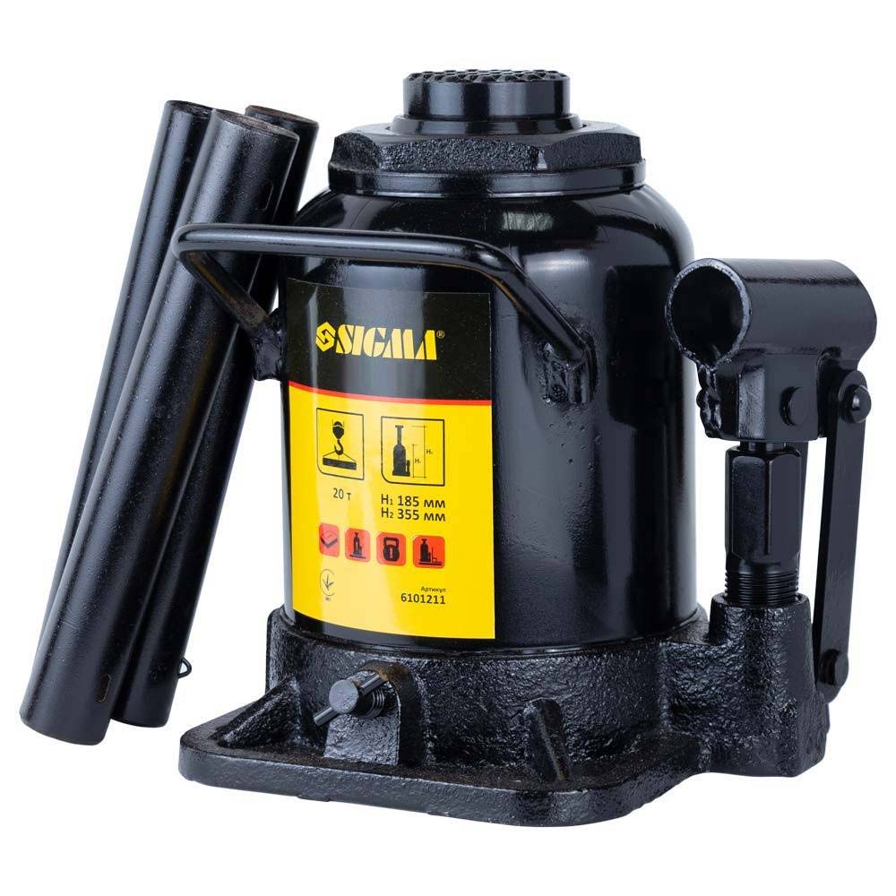 Домкрат Sigma гидравлический бутылочный низкопрофильный 20т H 185-355 мм