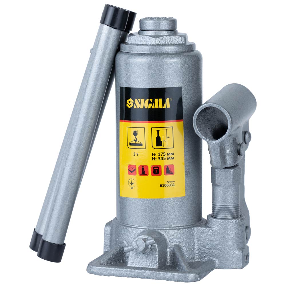 Домкрат Sigma Standard гидравлический бутылочный 3т H 175-345 мм