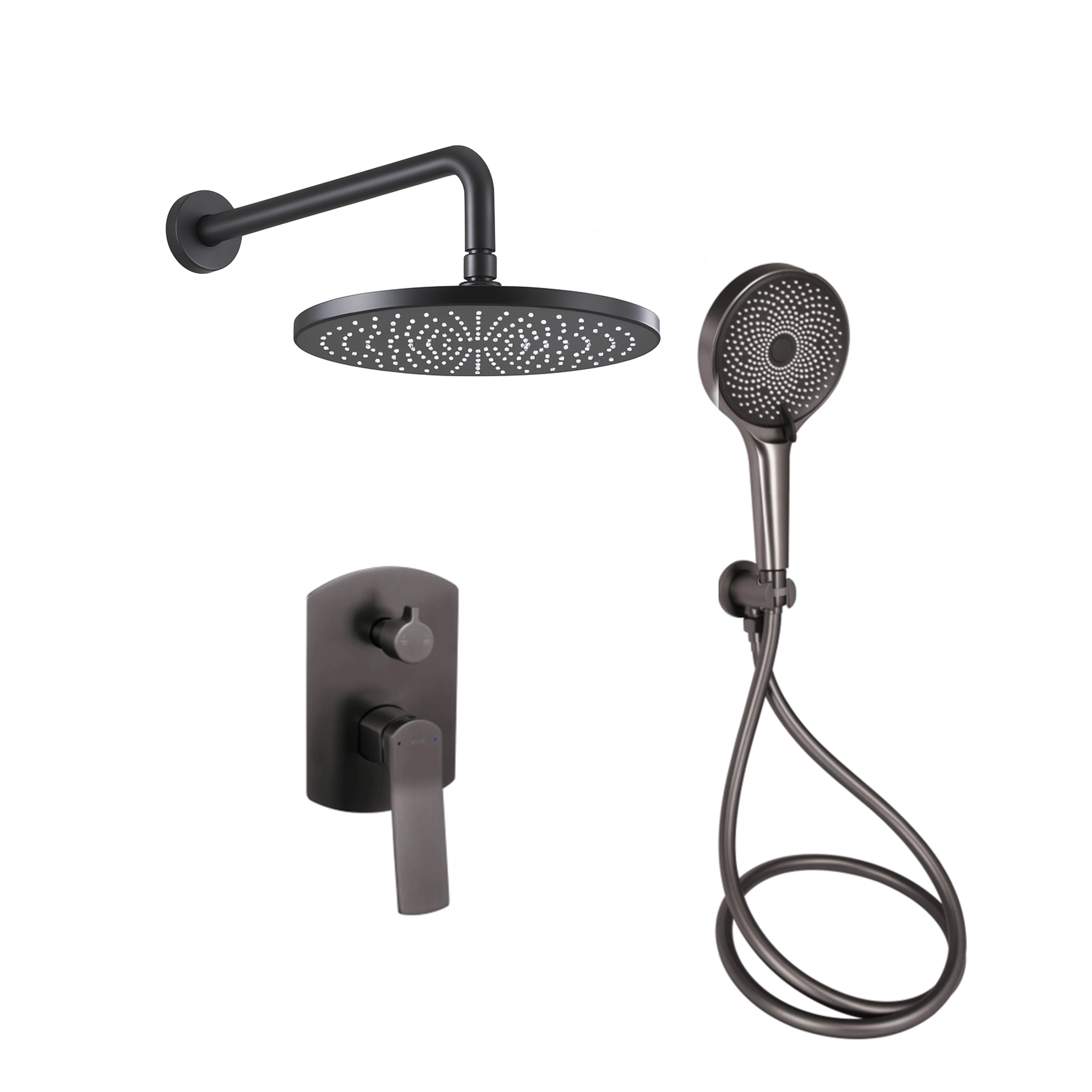 Душова система універсальна Qtap Slavonice прихованого монтажу на два споживачі Gunmetal Black PVD (QTSLA113GMB45899)