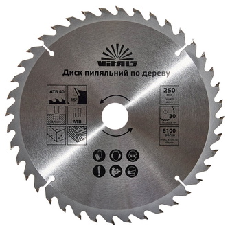 Диск пильний Vitals по дереву 250 х 30/25,4 ATB 40