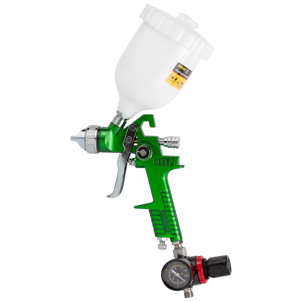 Фарборозпилювач Sigma HVLP Ø1.4 мм 140-280л/хв 3бар в/б 600 мл (пласт) + редуктор зелений