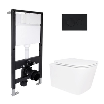 Готовое решение Qtap для ванной комнаты: подвесной унитаз Crow Rimless 485 x 340 x 330 + комплект инсталляции Standard (круглая кнопка Black)