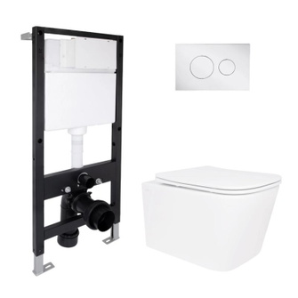 Готовое решение Qtap для ванной комнаты: подвесной унитаз Crow Rimless 485 х 340 x 330 + комплект инсталляции Standard (круглая кнопка Chrome) Готовое решение Qtap для ванной комнаты: подвесной унитаз Crow Rimless 485 х 340 x 330 + комплект инсталляции Standard (круглая кнопка Chrome)
