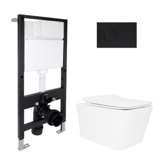 Готовое решение Qtap для ванной комнаты: подвесной унитаз Crow Rimless 520 x 360 x 290 + комплект инсталляции Standard (круглая кнопка Black) Готовое решение Qtap для ванной комнаты: подвесной унитаз Crow Rimless 520 x 360 x 290 + комплект инсталляции Standard (круглая кнопка Black)