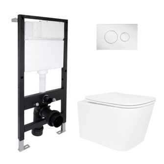 Готовое решение Qtap для ванной комнаты: подвесной унитаз Crow Ultra Quiet 485 x 340 x 290 + комплект инсталляции Standard (круглая кнопка Chrome)