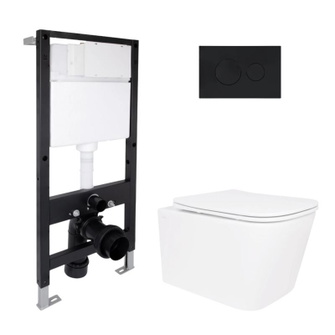 Готовое решение Qtap для ванной комнаты: подвесной унитаз Crow Ultra Quiet 520 x 360 x 290 + комплект инсталляции Standard (круглая кнопка Black)