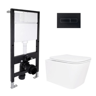 Готовое решение Qtap для ванной комнаты: подвесной унитаз Crow Ultra Quiet 520 x 360 x 290 + комплект инсталляции Standard (линейная кнопка Black)