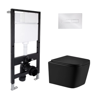 Готове рішення Qtap для ванної кімнати: підвісний унітаз Crow Ultra Quiet Black 485 x 340 x 290 + комплект інсталяції Standard (лінійна клавіша Chrome)