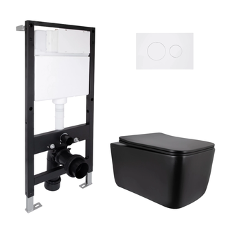 Готове рішення Qtap для ванної кімнати: підвісний унітаз Gemini Ultra Quiet Black 520 x 360 x 350 + комплект інсталяції Standard (кругла клавіша White)